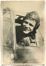 WWII ARCHIVE PHOTO: SMILING RUSSIAN FLYING ACE PILOT IN AIRCRAFT COCKPIT