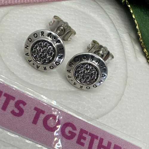 PANDORA Sparkling Logo Stud Earrings - 290559CZ RETIRED Authentic Ale Genuine - Picture 2 of 8
