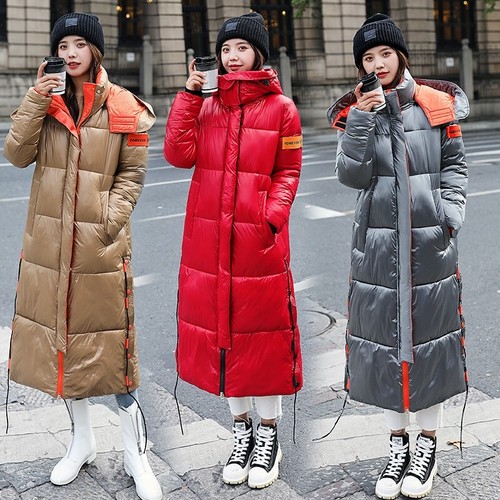 Womens Glitter Down Cotton Parka Warm Long Snow Coat Hooded Stand Collar Outwear - Picture 16 of 18