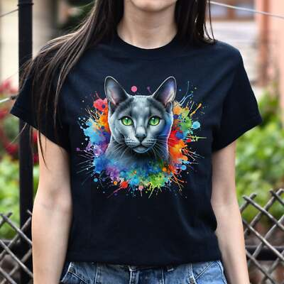 #ad Russian Blue Cat Color Splash Unisex T Shirt Black Navy Dark Heather $24.99