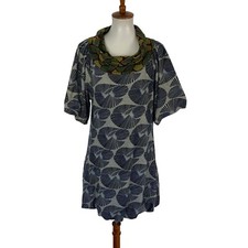 Anthropologie Aoyama Dress Medium Gray Knot Short Sleeve Boho Chic