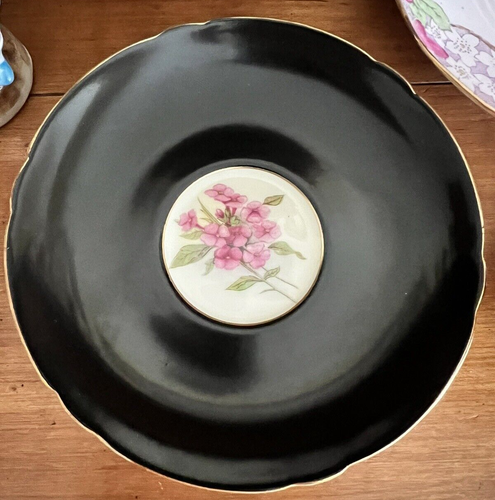 Vintage Shelley Cup & Saucer Black Gold Pink Florals Fine Bone China England - Picture 4 of 9