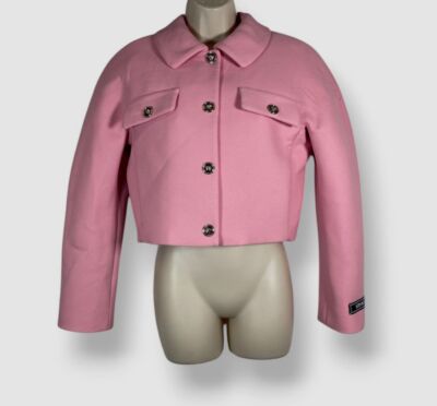 Versace Women's Pink Double Techno Cavalry Crop Twill Jacket Coat Size 38