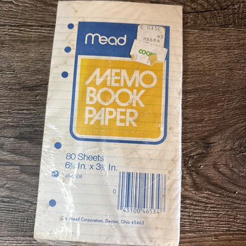 Vintage Mead Memo Book Paper 80 Sheets Sealed 6.25x3.75”. USA. 6 Hole Set Of 2 - Picture 2 of 6