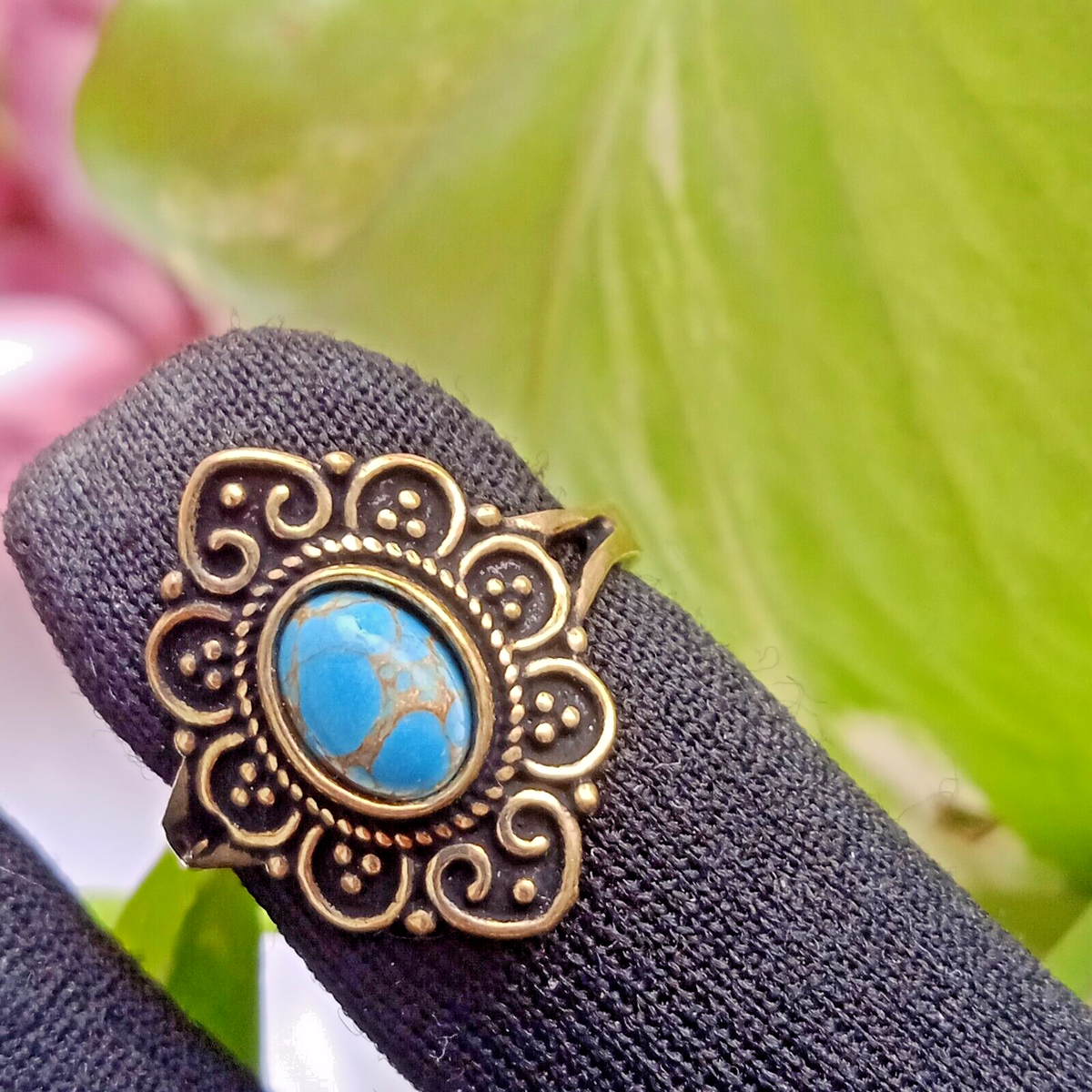 Alluring Copper Turquoise Gemstone 1Pcs 925 Sterling Silver Plated Ring  Jewelry~