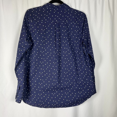 Garnet Hill Navy Blue Polka Dot Button Up Top Long Sleeve Organic Pima Cotton 8 - Picture 9 of 9