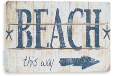 TIN SIGN Beach This Way Arrow, Beach House, Cottage, Rustic, Metal Décor, A237