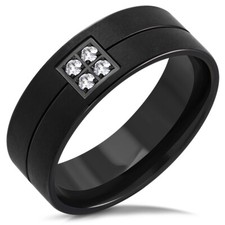 Ring Engagement Couple Woman Man Steel Black Plate Zircon VRR524