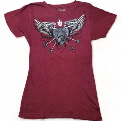Women's Xtreme Couture Affliction Vintage Pierce Red Heart T-Shirt Top S-L