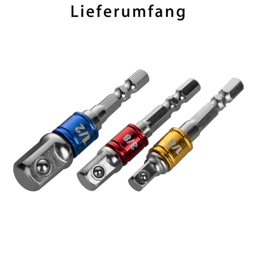 3Tlg Bitaufnahme Bit Adapter Set Sechskant Auf1/4 3/8 1/2 Zoll Stecknuss Kit. - Bild 5 von 7