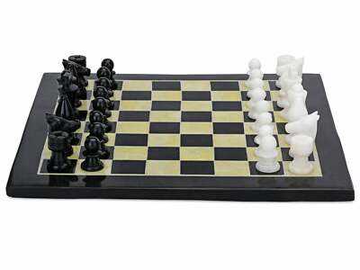 18'' black Marble Chess Table Top Pietra Dura Inlay Children Game Kids c5