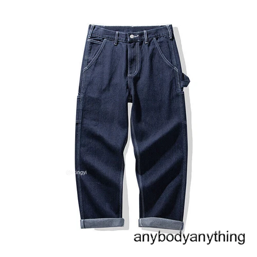 Men Primary Denim Jeans Railroad Stripe Worker Pants Straight Leg Cargo Trousers - Picture 13 of 26