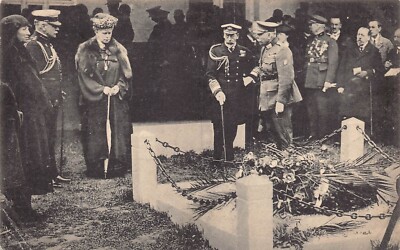 POSTKARTE EDITH CAVELL GEDENKBESUCH VON GEORGE V & QUEEN MARY