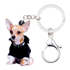 Acrylic Black Clothes Chihuahua Dog Keychains Cute Animal Pet Jewelry For Women