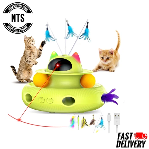 Interactive Cat Toy 5-in-1 with Feather, Trackball, USB Rechargeable - Green
Opens in a new window o