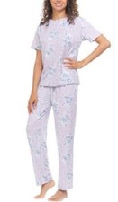 Flora Nikrooz Womens Printed Notch Collar Pajama Set, 2 Pieces,Blue,XX-Large