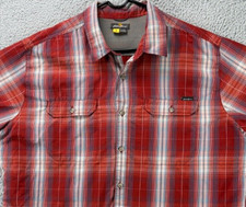Eddie Bauer Travex Shirt Mens 2XL Red Plaid Travel Nylon Blend Flap Pockets