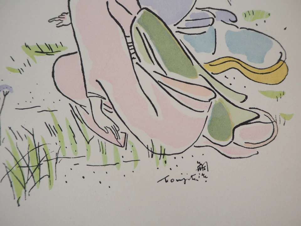 Léonard Tsuguharu FOUJITA : Geishas dans un jardin, Gravure originale signée - Photo 3/4