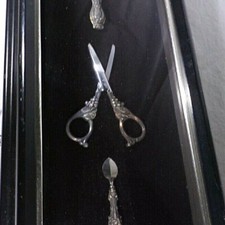 Unique Gift, Vintage Silver,sewing instruments displayable shadow box.#7117