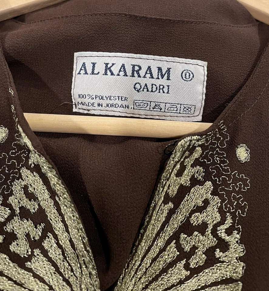 Vestido Al Karam Quadri Kaftan Marrón Dorado S Abaya Foto 3 de 3