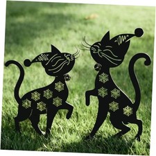 Metal Garden Decor for Outside 2 Pack , 14" Yard Art Christmas Cat