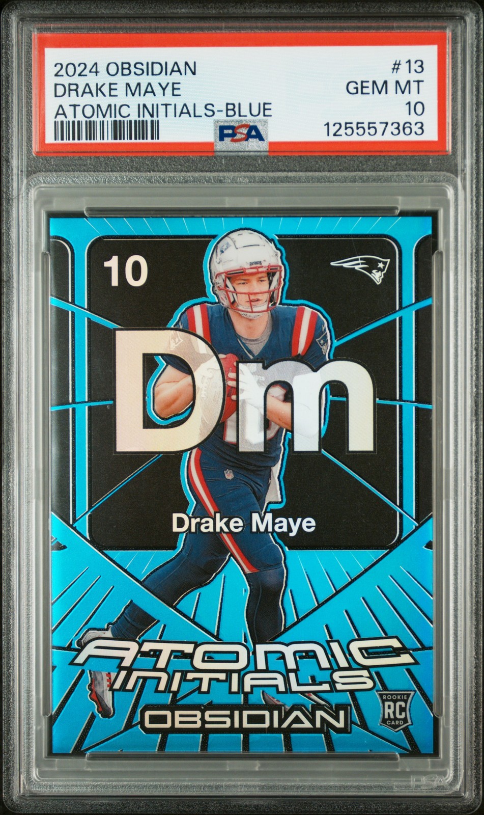 Drake Maye Panini Obsidian Atomic Initials #13 Blue
