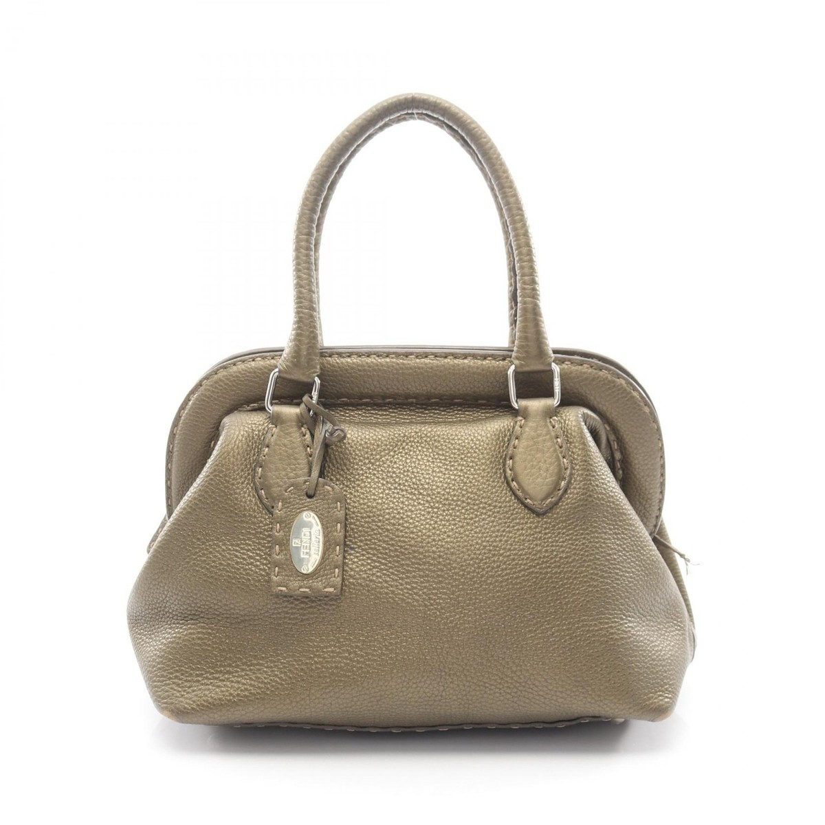 FENDI Selleria Doctor's Metallic Handbag 8BN127 leather Khaki Used