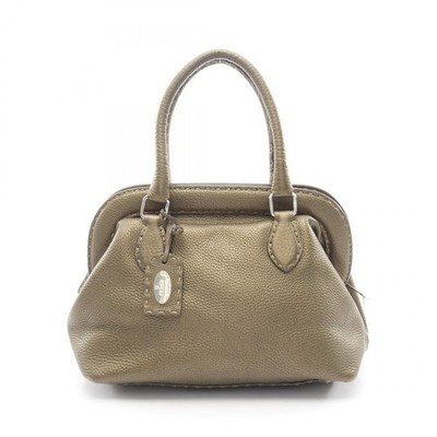 FENDI Selleria Doctor's Metallic Handbag 8BN127 leather Khaki Used