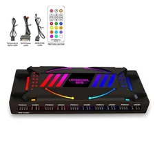 10 PWM / 12 ARGB Strip Fan Controller Hub Splitter + Remote for PC Computer