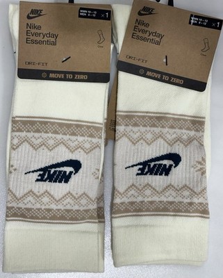 2 Pair Nike Everyday Essential Dri-Fit Crew Socks Beige Size Large FZ3071-113