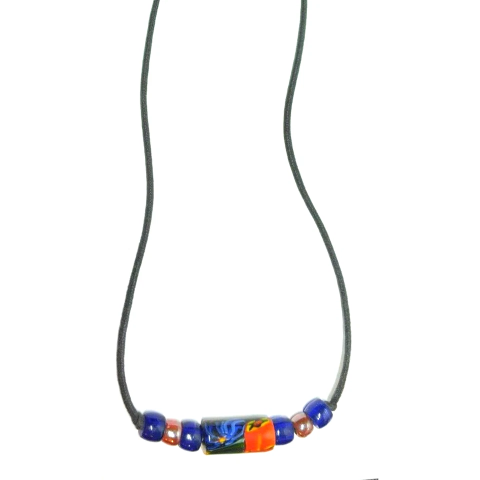 Collar artesanal con cuentas de cuero con cordones Boho 23" hecho a mano multicolor Foto 4 de 4