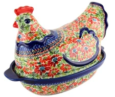 Polish Pottery Hen Covered Baker - Polish Stoneware by Zaklady Boleslawiec