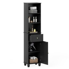 Narrow Floor Cabinet w/3 Open Shelves & 1 Drawer-Black