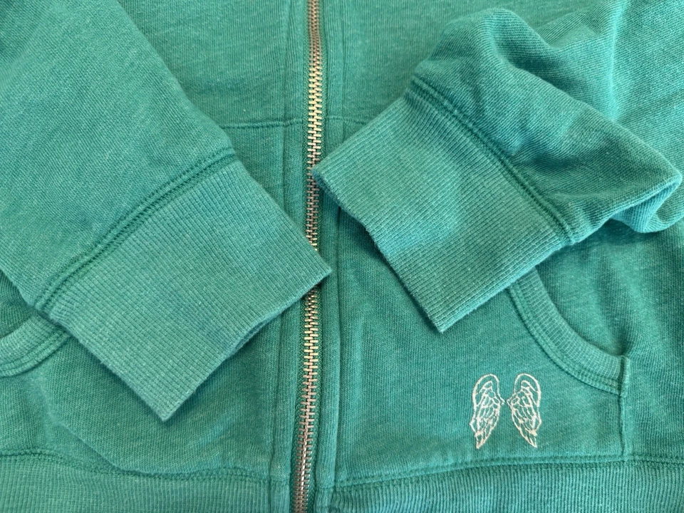 Sudadera con Capucha Mediana Vintage Victorias Secret Super Models Verde Tachonada Ala de Ángel con Cremallera Foto 4 de 4