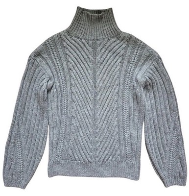 Massimo Dutti Cable Knit Sweater Mock Neck Cashmere Blend XS Italian Yarn Luxury