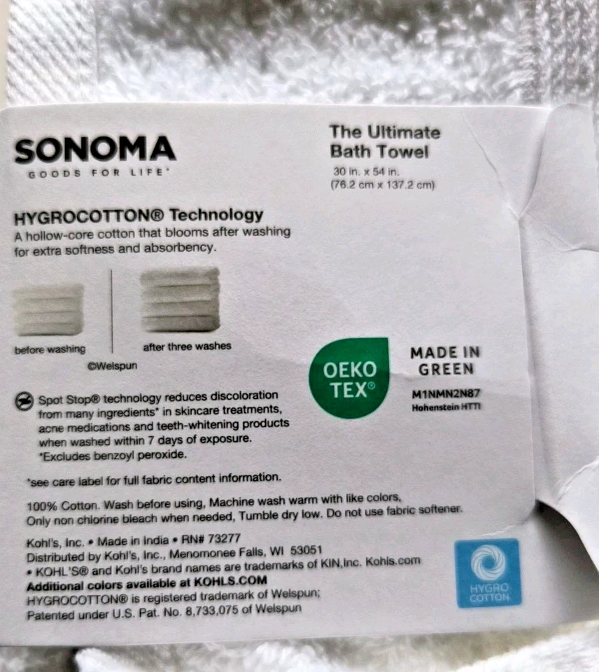 Nuevo con etiquetas Juego de toallas de baño Sonoma Goods For Life 2-Pk Cotton Ultimate en blanco 54" x 30" Foto 3 de 3