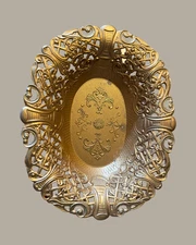 Vintage Italian Ornate Gold Gilt Metal Tray Made in Italy CT7 Rococo Baroque