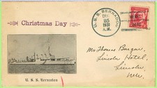 USS Beradou DD 153 December 25 1931 KB: Merry Xmas, Christmas Day Printed cachet