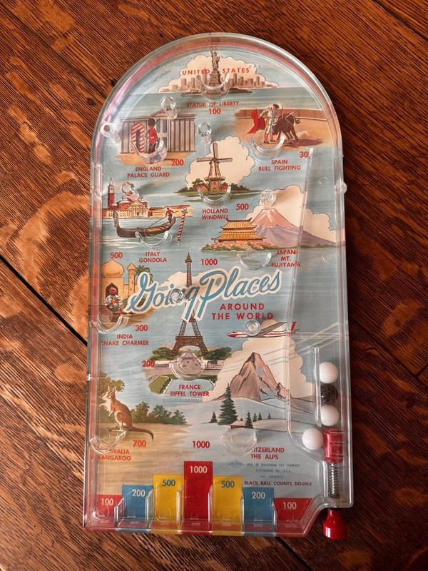 Vintage Wolverine Toys Going Places Around the World Pinball Game Original Box