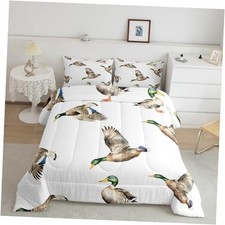 Mallard Duck Bedding Set Hunting and Fishing Comforter Set Full Grass Green