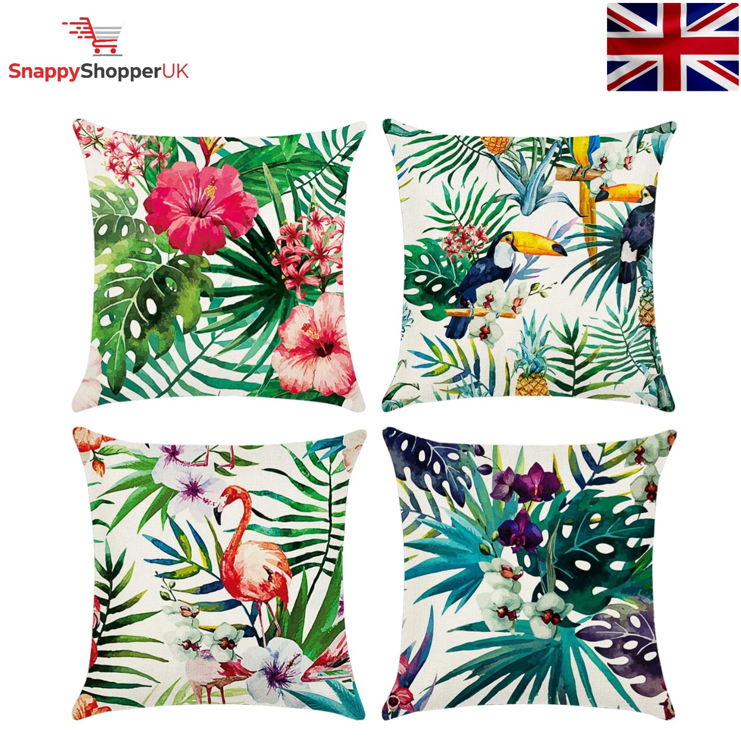 Floral Cotton Linen Cushion Covers - Set of 4, 45x45 cm Biodegradable Elegance