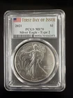 2021 American Silver Eagle Type 2 PCGS MS 70 First Day of Issue Flag Label