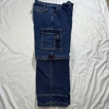 Vintage Bugle Boy Jeans Men Dark Wash Cargo Coverts To Shorts 36x30 Baggy Rare