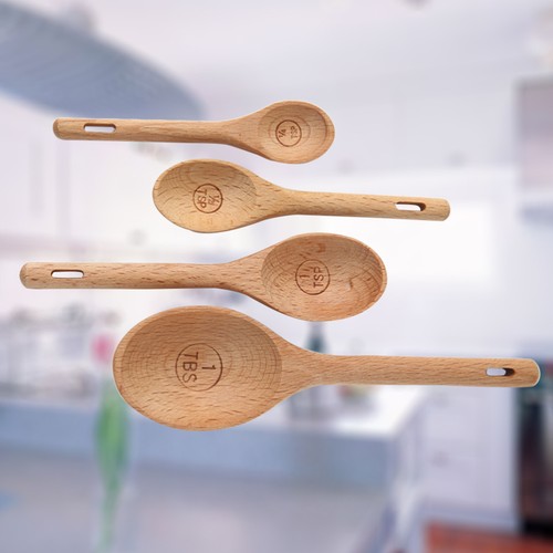 4 Stück Tragbare Buche Messlöffel Natur Holz Gravur Präzise Löffel - Bild 10 von 11