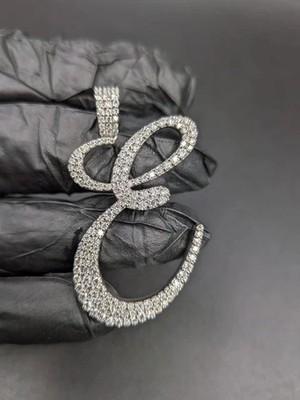 2.20Ct Round Cut Moissanite Initial letter Pendant 14K White Gold Plated Silver