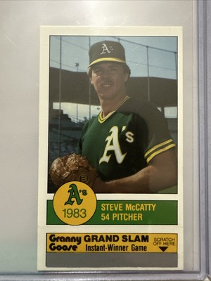 1983 Steve McCatty Granny Goose Grand Slam Game Card unused near mint 2 Cards