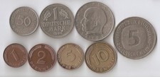 GERMANY full set of 8 coins (5,2,1 mark 1,2,5,10,50 pfennig)   1964-1990