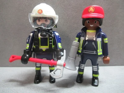 Playmobil Figuren | 2x Feuerwehrmann mit Brandaxt & Sauerstoffgerät | Feuerwehr - Bild 1 von 2