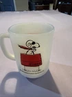 Anchor Hocking Peanuts Snoopy Vintage 1965 Milk Glass Mug Fire King Anchor