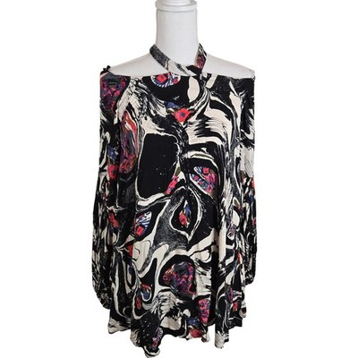 Free People Drift Away Mini Dress Tunic Small Psychedelic Retro Cold Shoulder